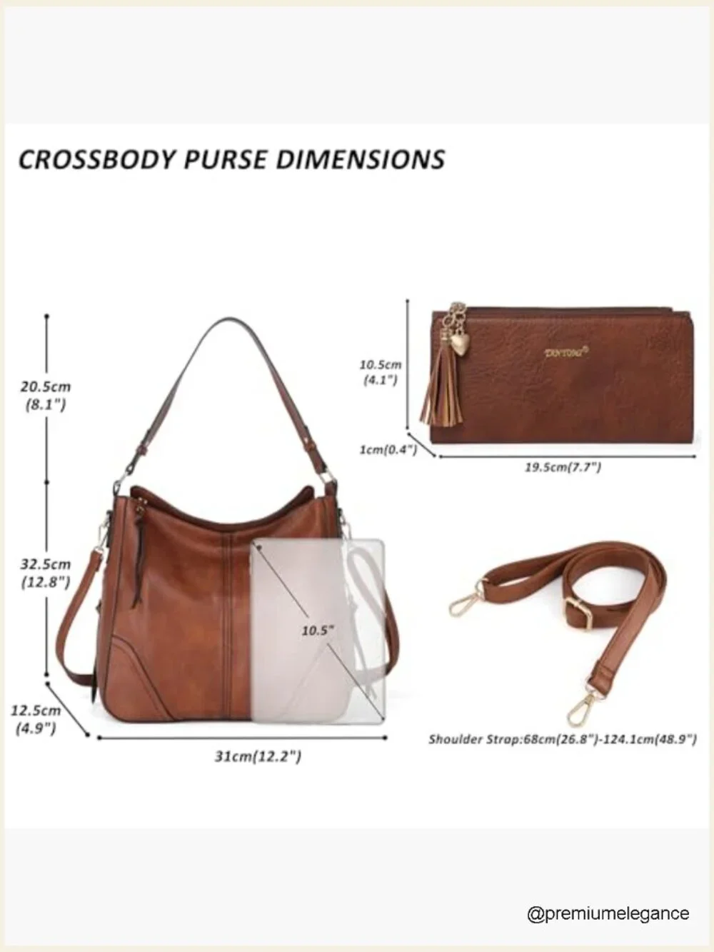 Hobo Crossbody Bag Set with Wallet Adjustable Strap 2pcs Tote Purse